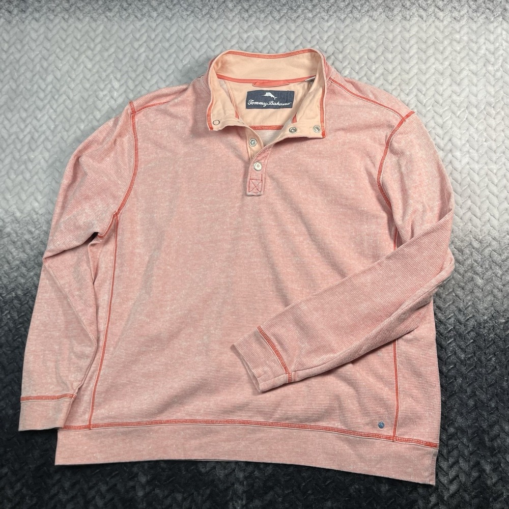 Tommy Bahama Sweater Long Sleeve Henley Shirt Mens XXL Snap Buttons Embroidered